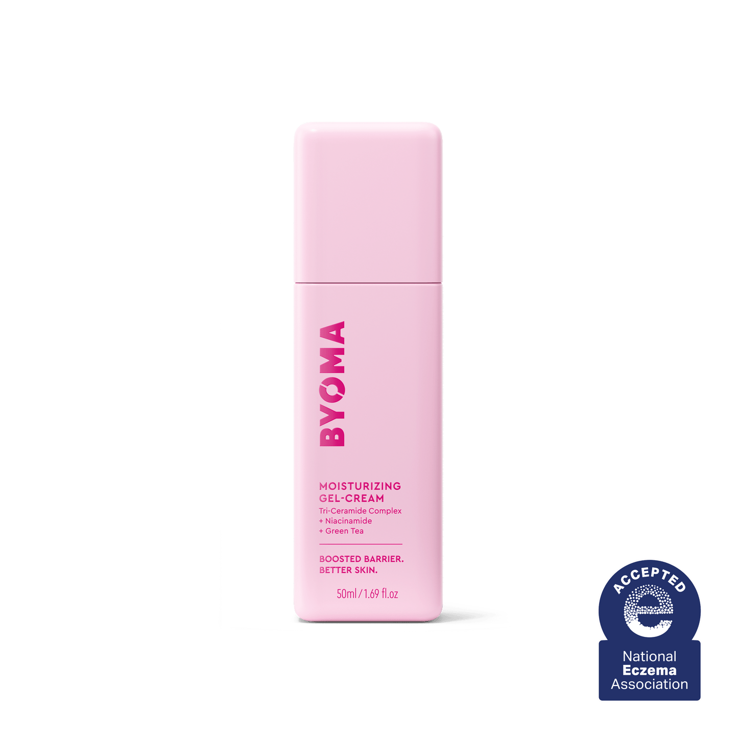 BYOMA MOISTURIZING GEL-CREAM against a white background and the text, "Accepted National Eczema Association"