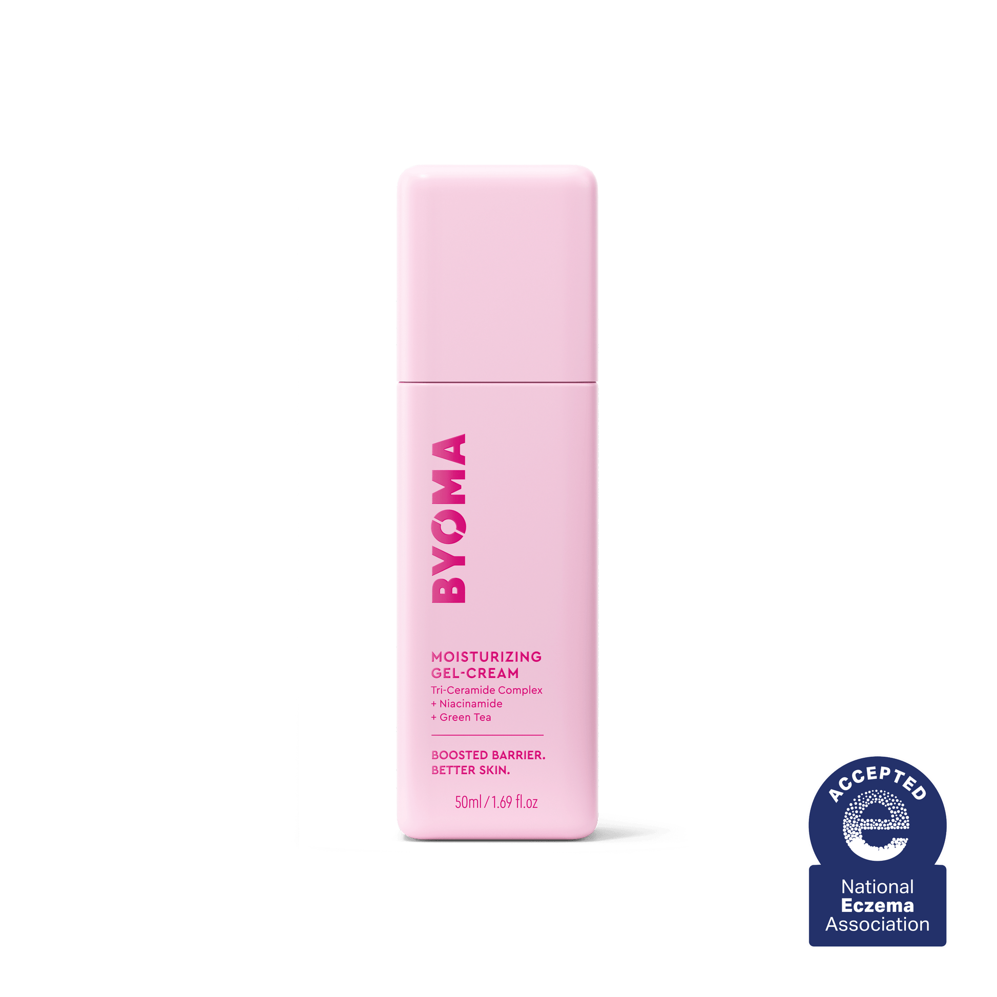 BYOMA MOISTURIZING GEL-CREAM against a white background and the text, "Accepted National Eczema Association"