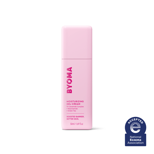 BYOMA MOISTURIZING GEL-CREAM against a white background and the text, "Accepted National Eczema Association"
