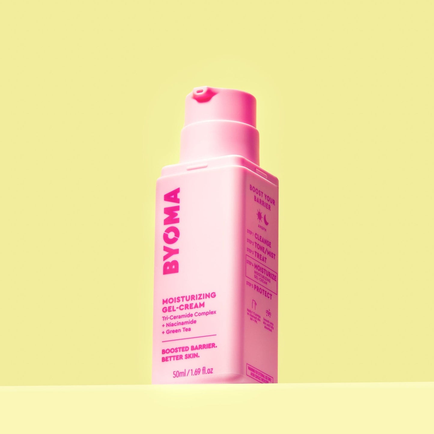 BYOMA MOISTURIZING GEL-CREAM in a yellow background.
