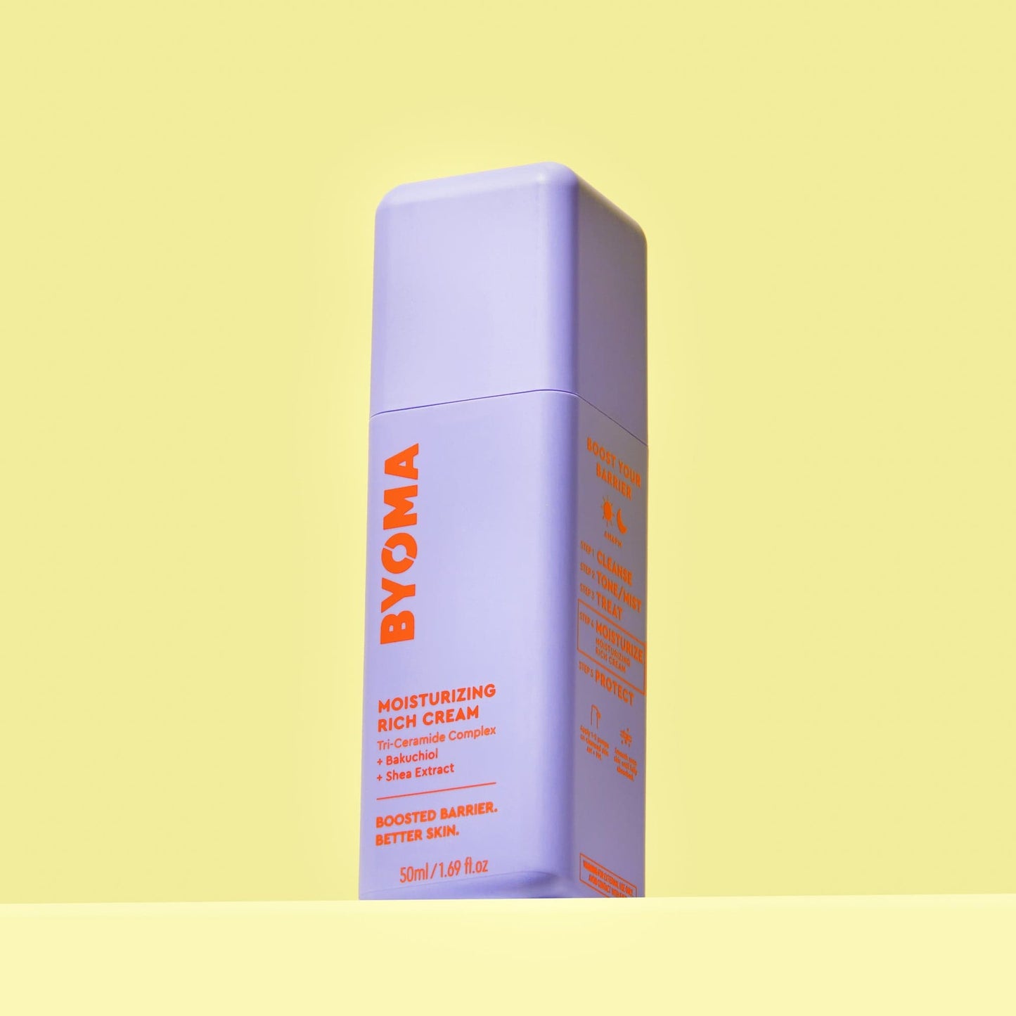 BYOMA MOISTURIZING RICH CREAM against a yellow background.