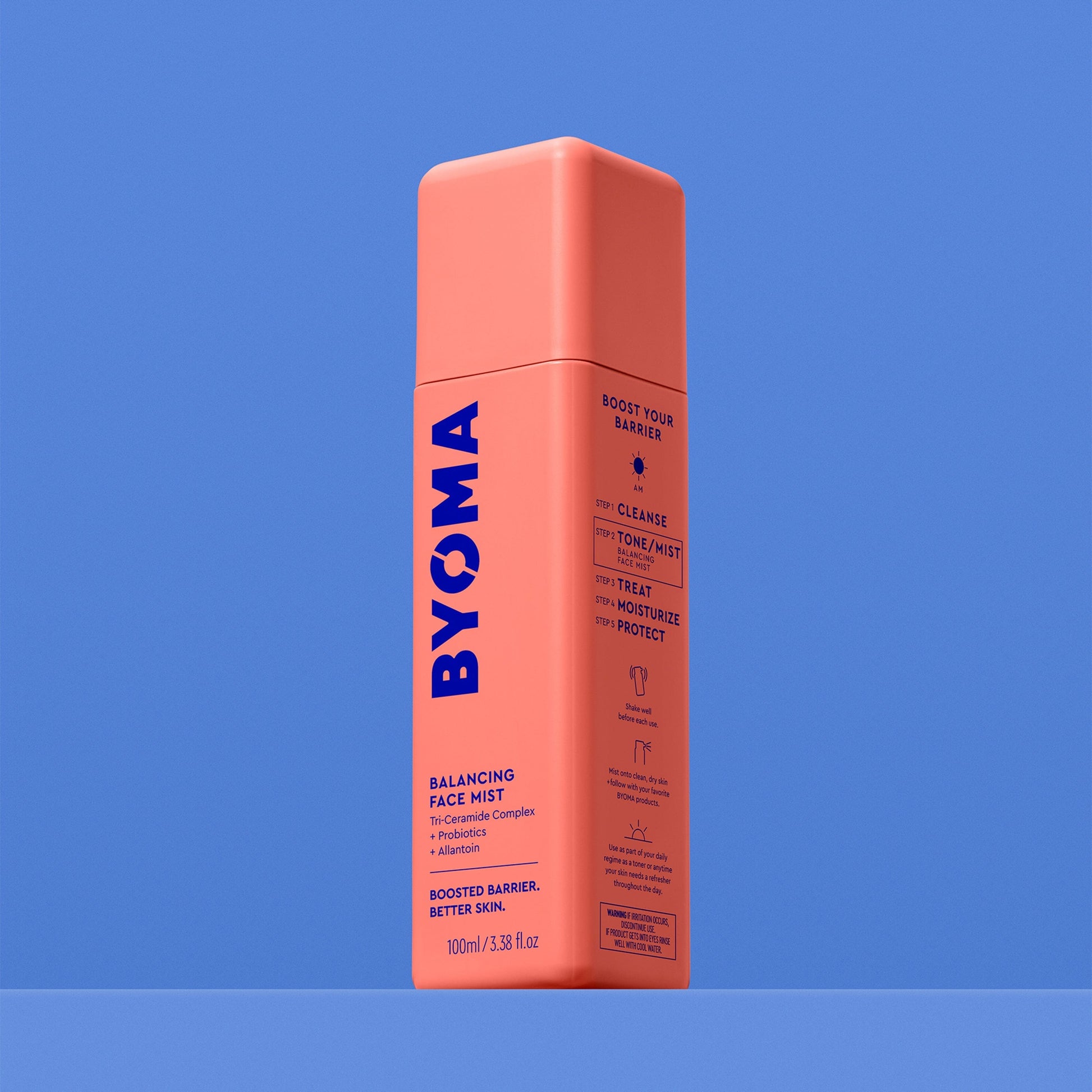 BYOMA BALANCING FACE MIST on a blue background.