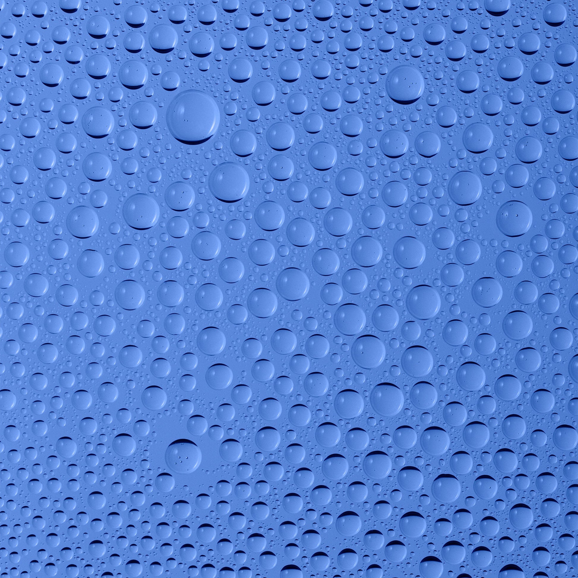 A closeup of blue background with water droplets on it.