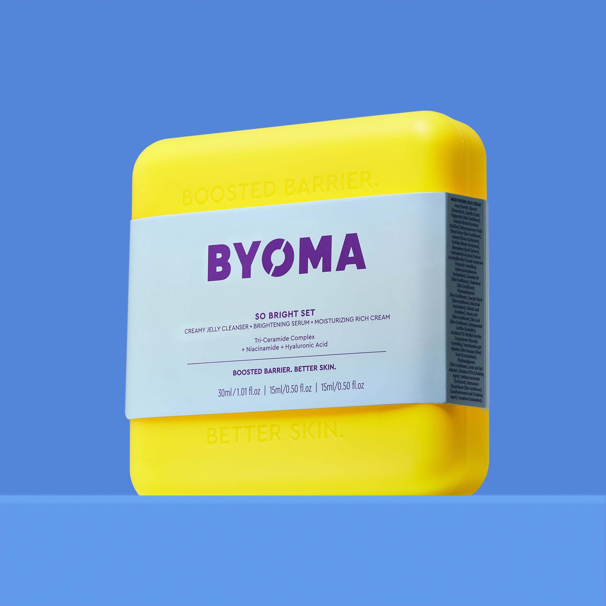 BYOMA SO BRIGHT SET against a blue background.