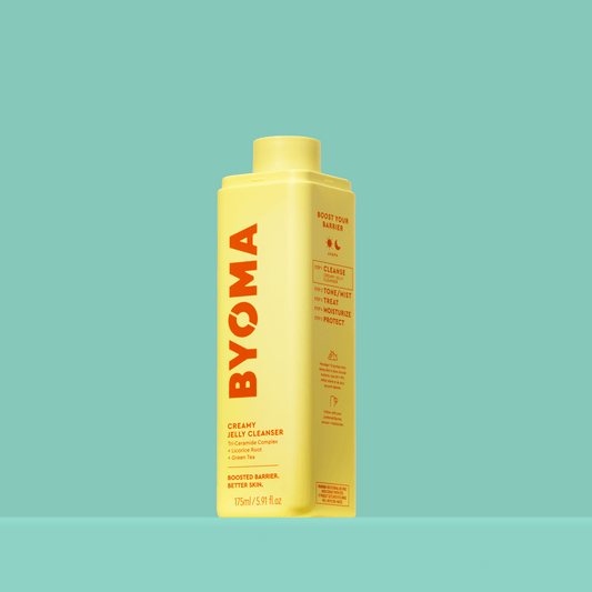 BYOMA CREAMY JELLY CLEANSER against an aqua green background.