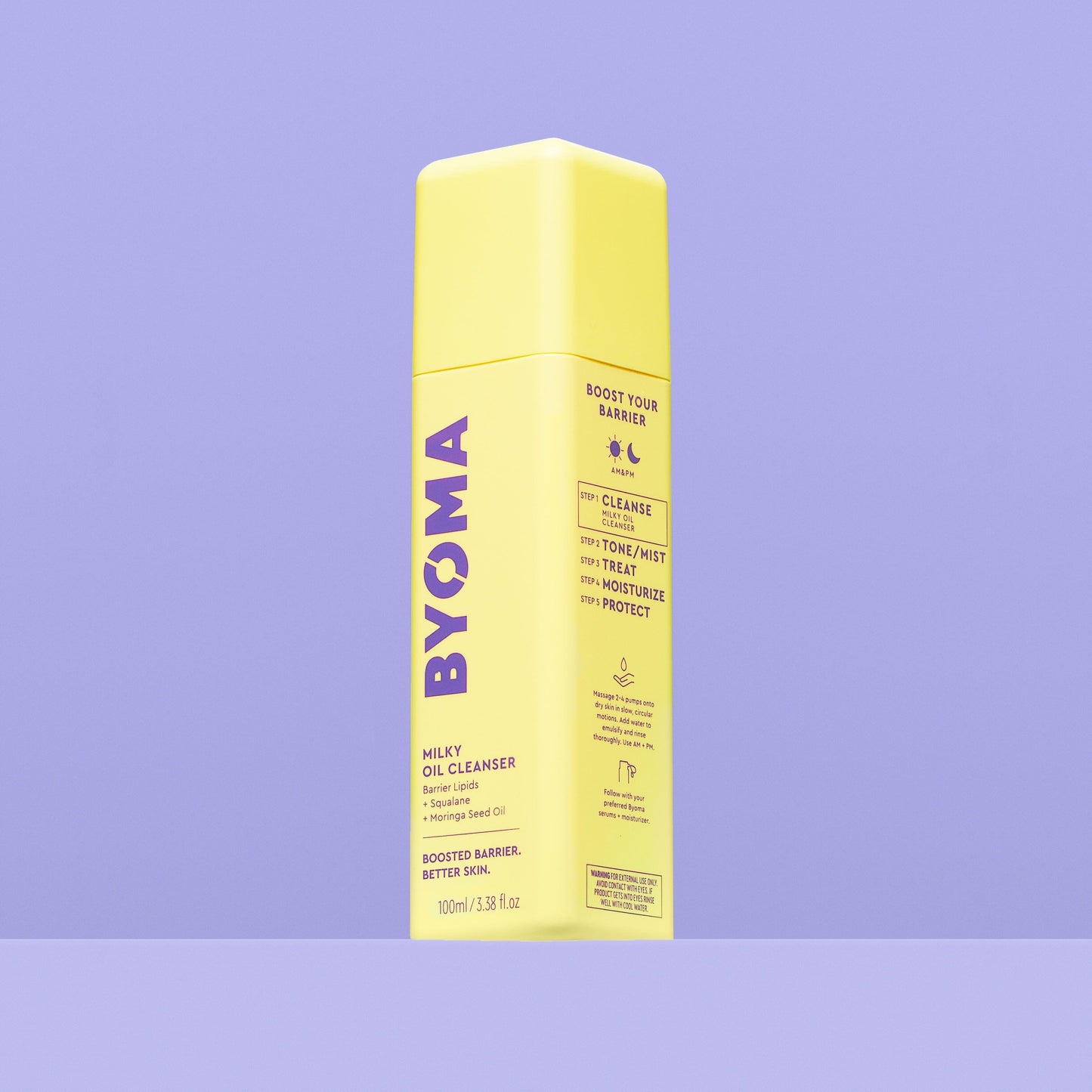 BYOMA MILKY OIL CLEANSER against a blue background.