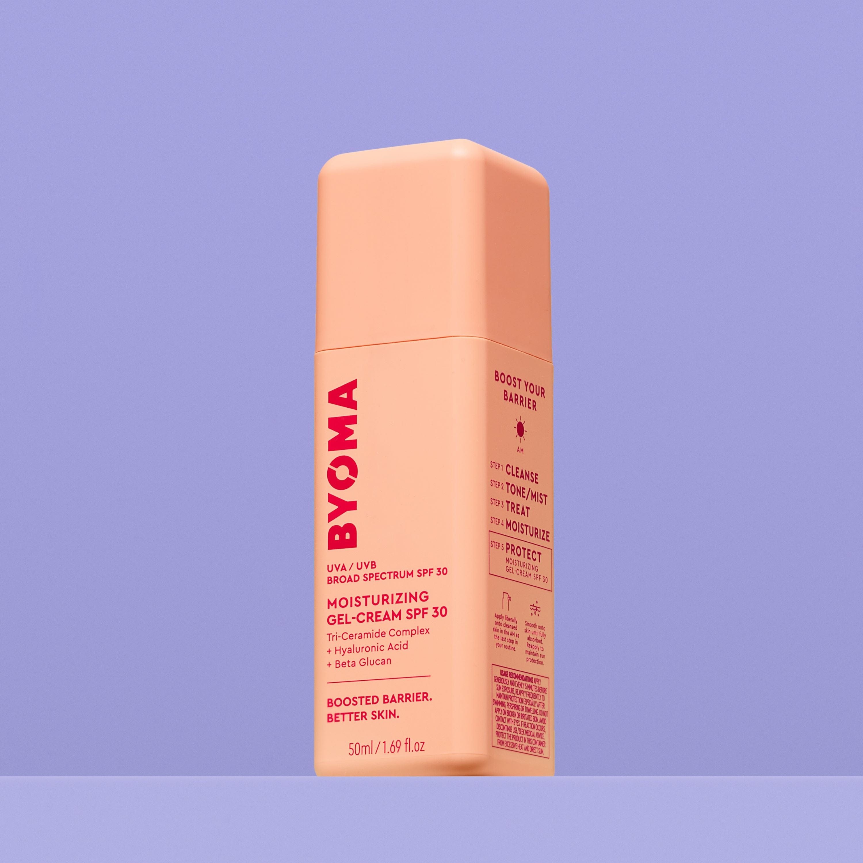 Product picture of BYOMA MOISTURIZING GEL-CREAM SPF 30 in a blue background.