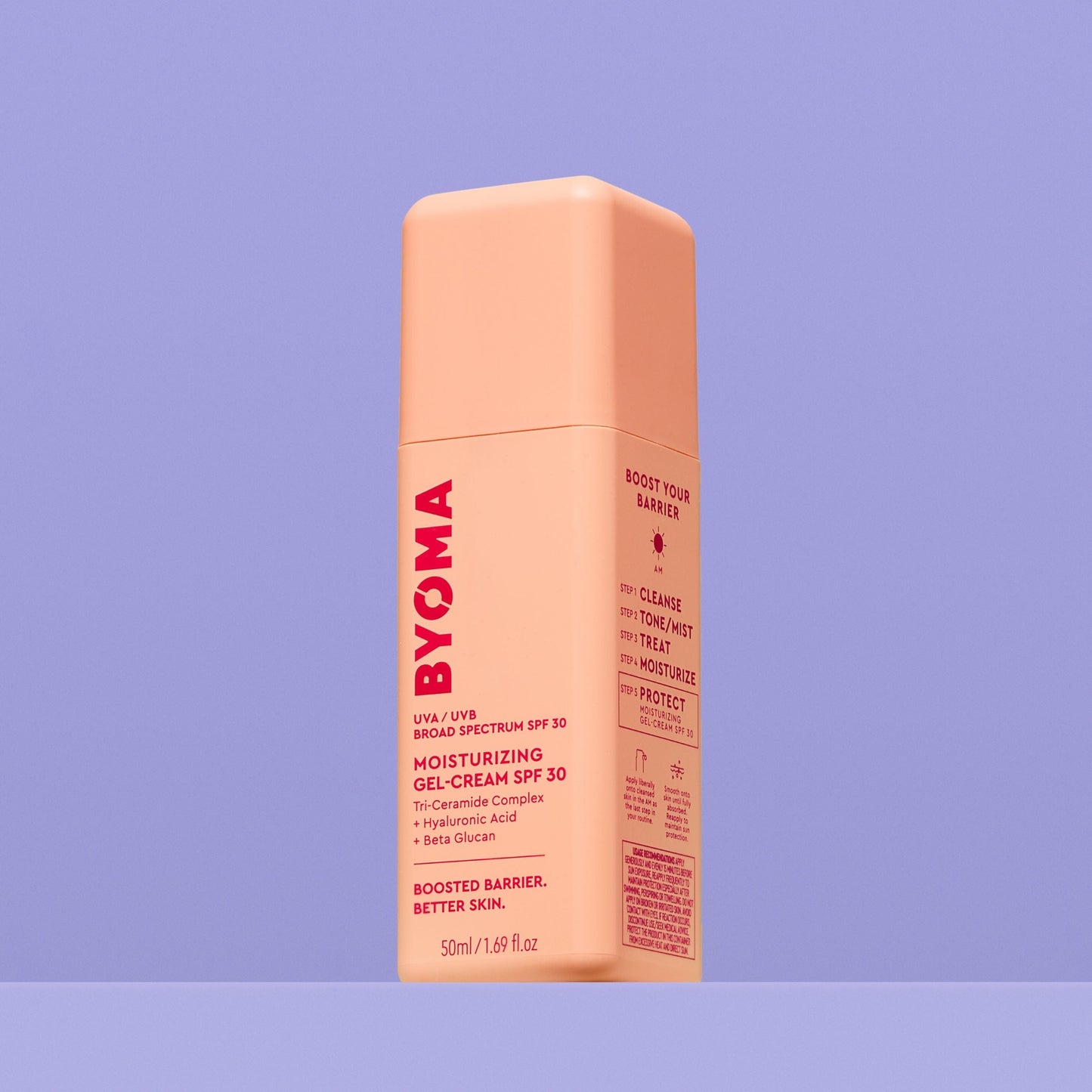 BYOMA MOISTURIZING GEL-CREAM SPF 30 against a blue background.