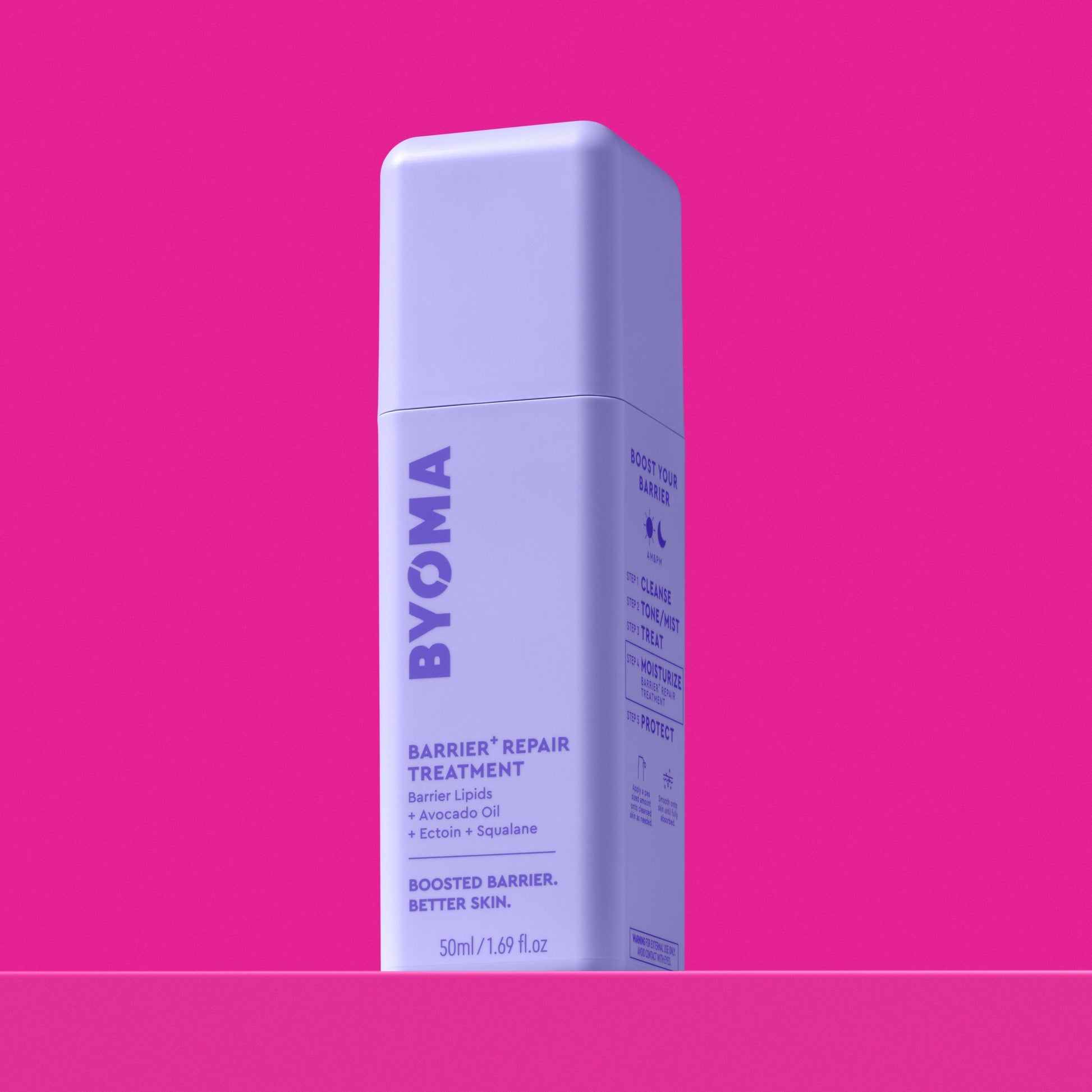 BYOMA BARRIER REPAIR TREATMENT against pink background.