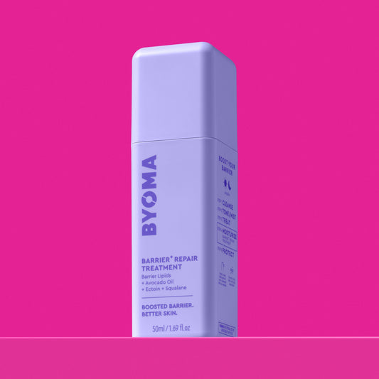 BYOMA BARRIER REPAIR TREATMENT against pink background.