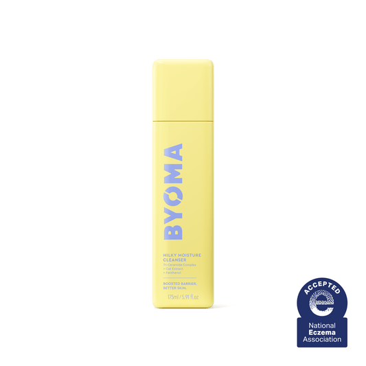 BYOMA MILKY MOISTURE CLEANSER against a white background and the text, 'Accepted National Eczema Association'