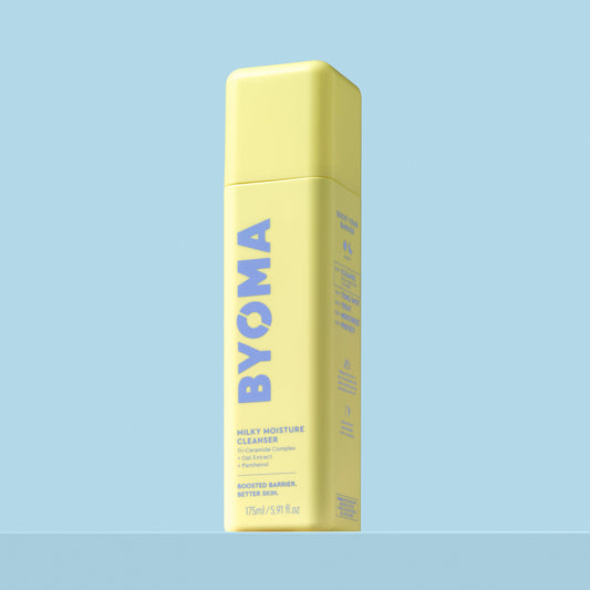 BYOMA MILKY MOISTURE CLEANSER against a blue background.