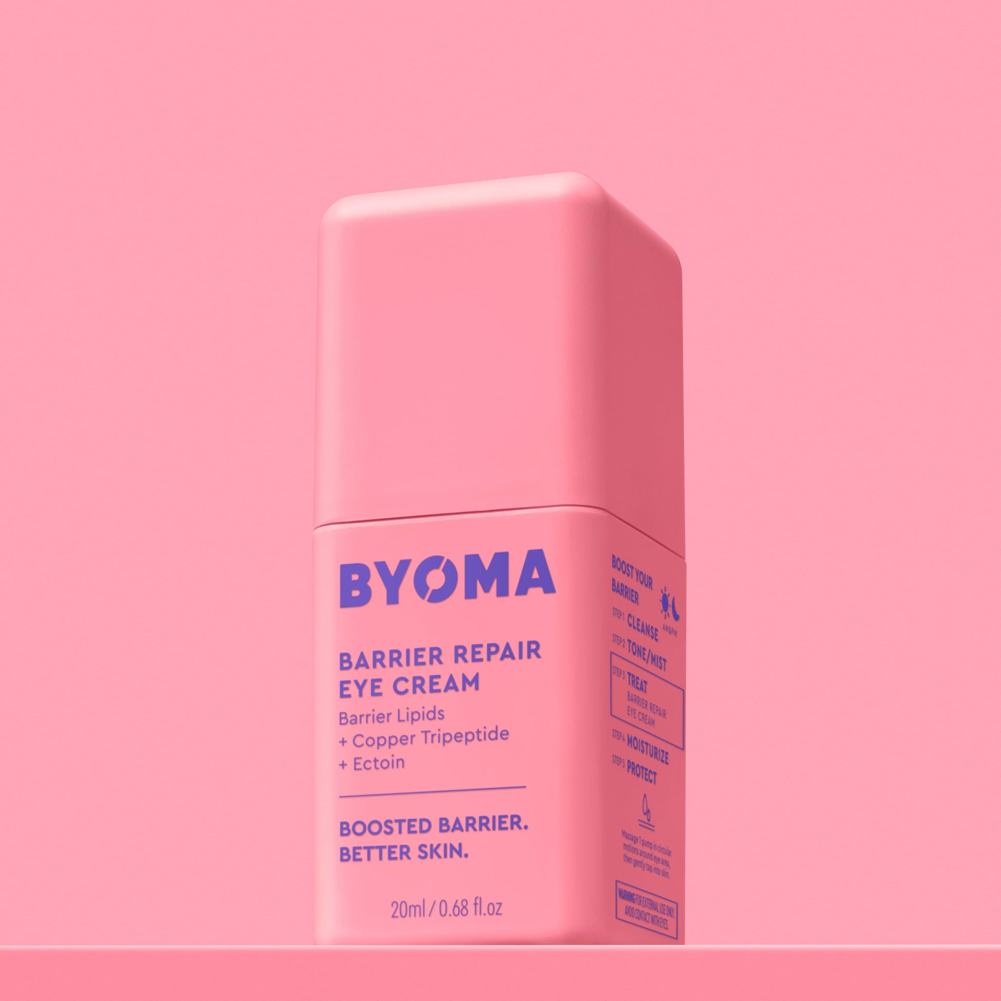 BYOMA BARRIER REPAIR EYE CREAM in a peach background.