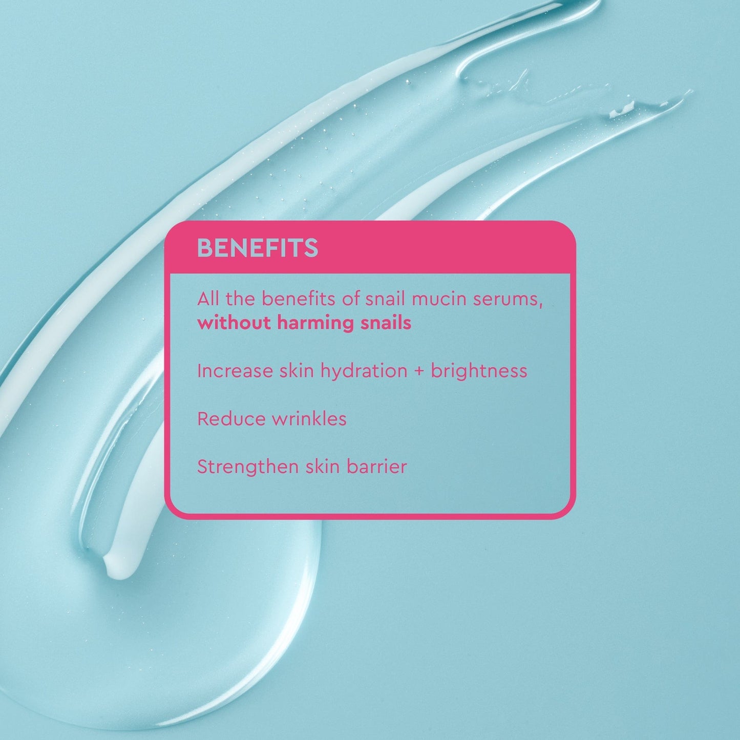 A swab of gel lotion over a blue background and the benefits written in a tabular box.