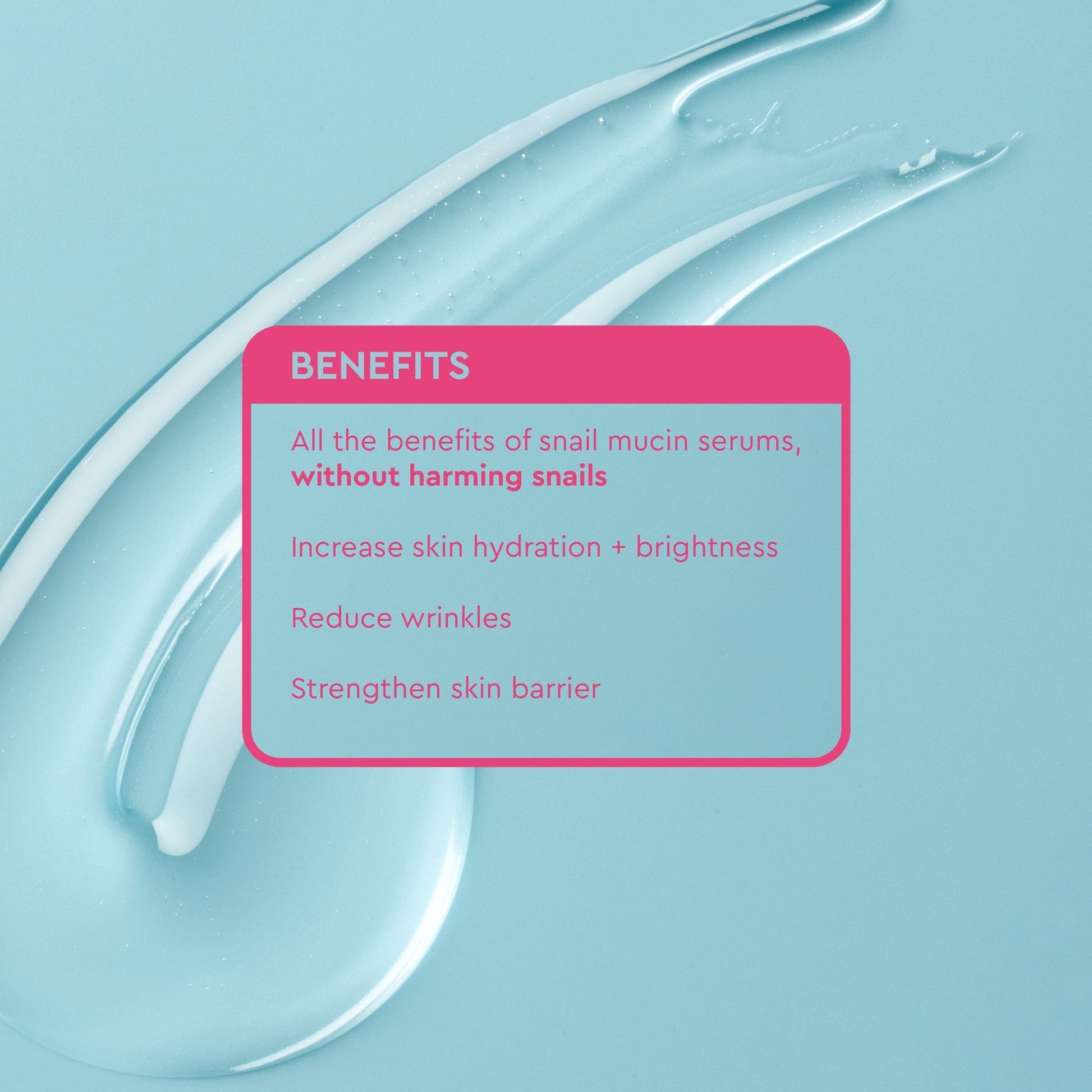 A swab of gel lotion over a blue background and the benefits written in a tabular box.