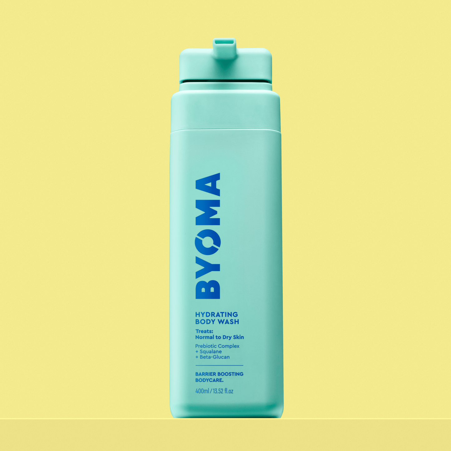 BYOMA HYDRATING BODY WASH against a yellow background.