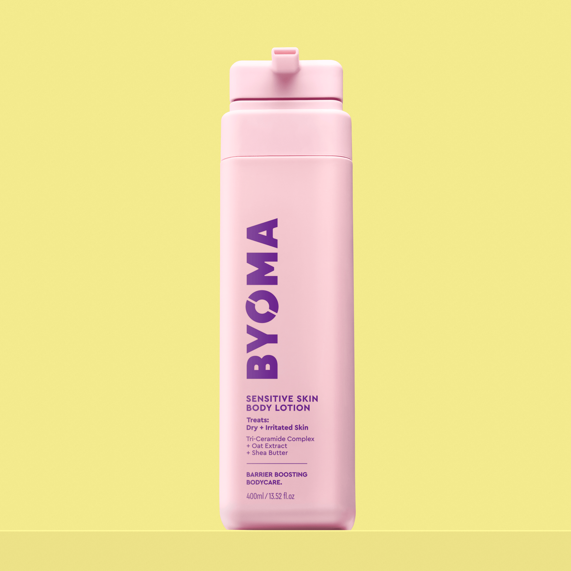 BYOMA SENSITIVE SKIN BODY lotion against a yellow background.