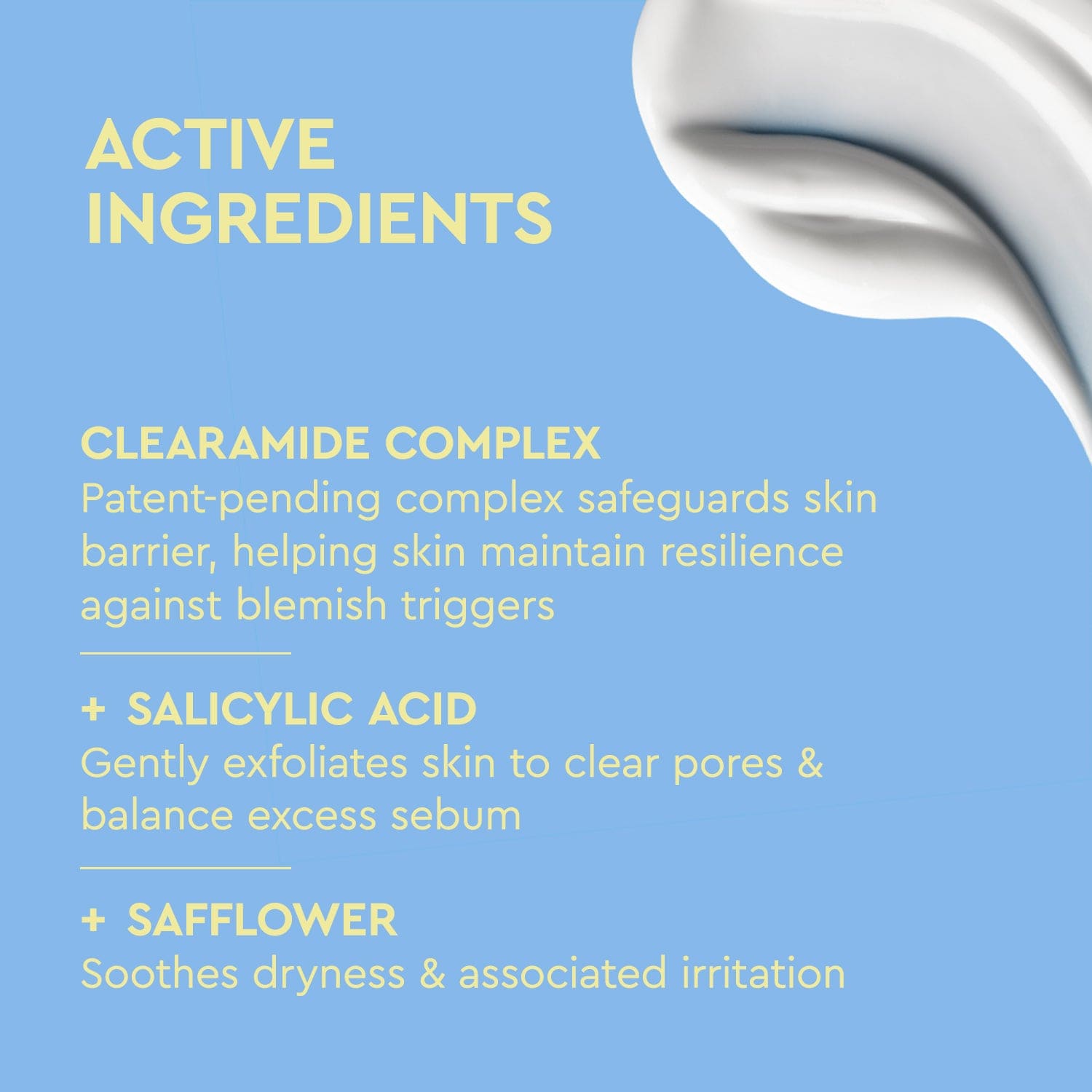 Product packaging with active ingredients listed on a blue background