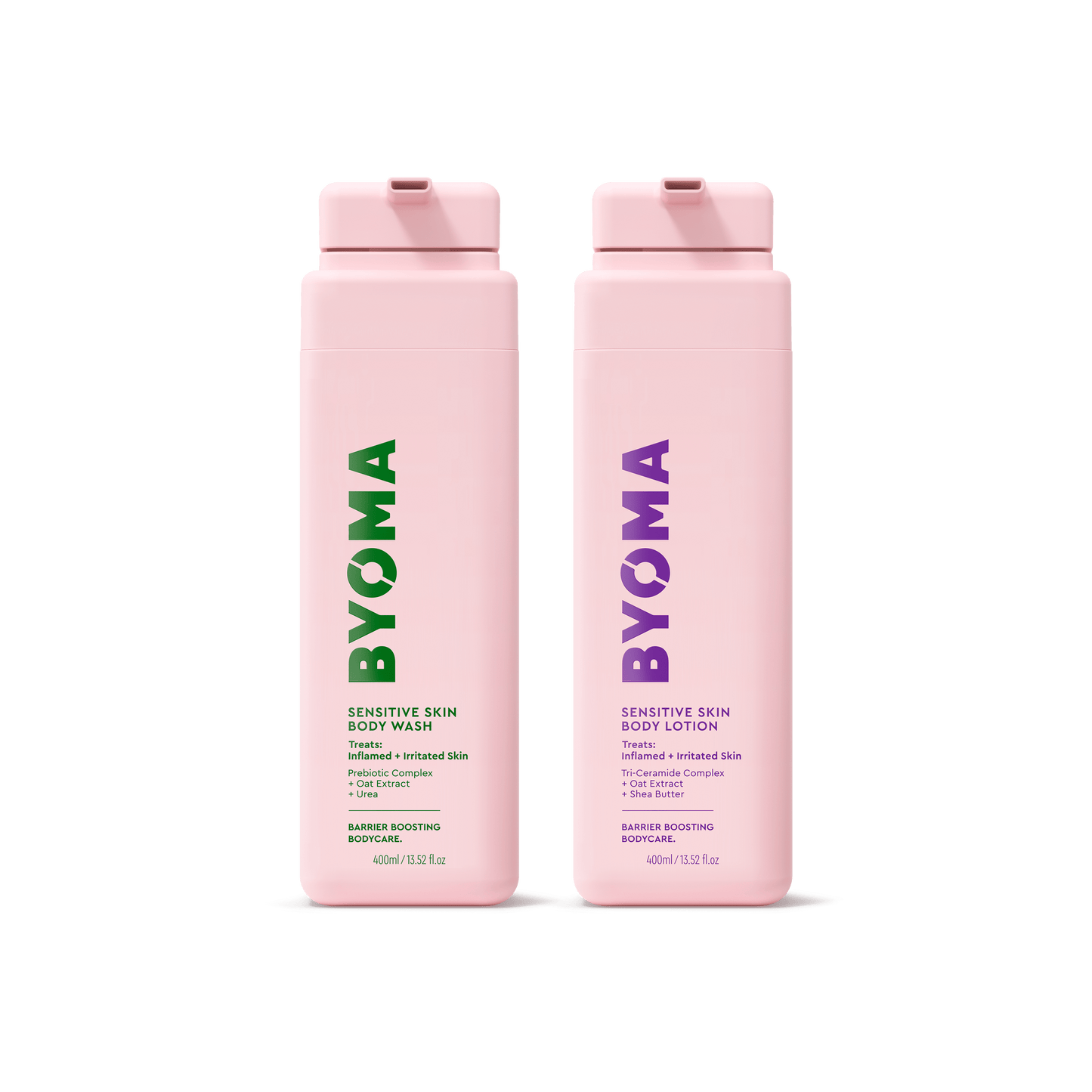 BYOMA SENSITIVE SKIN BODY WASH and SENSITIVE SKIN BODY LOTION sitting together.