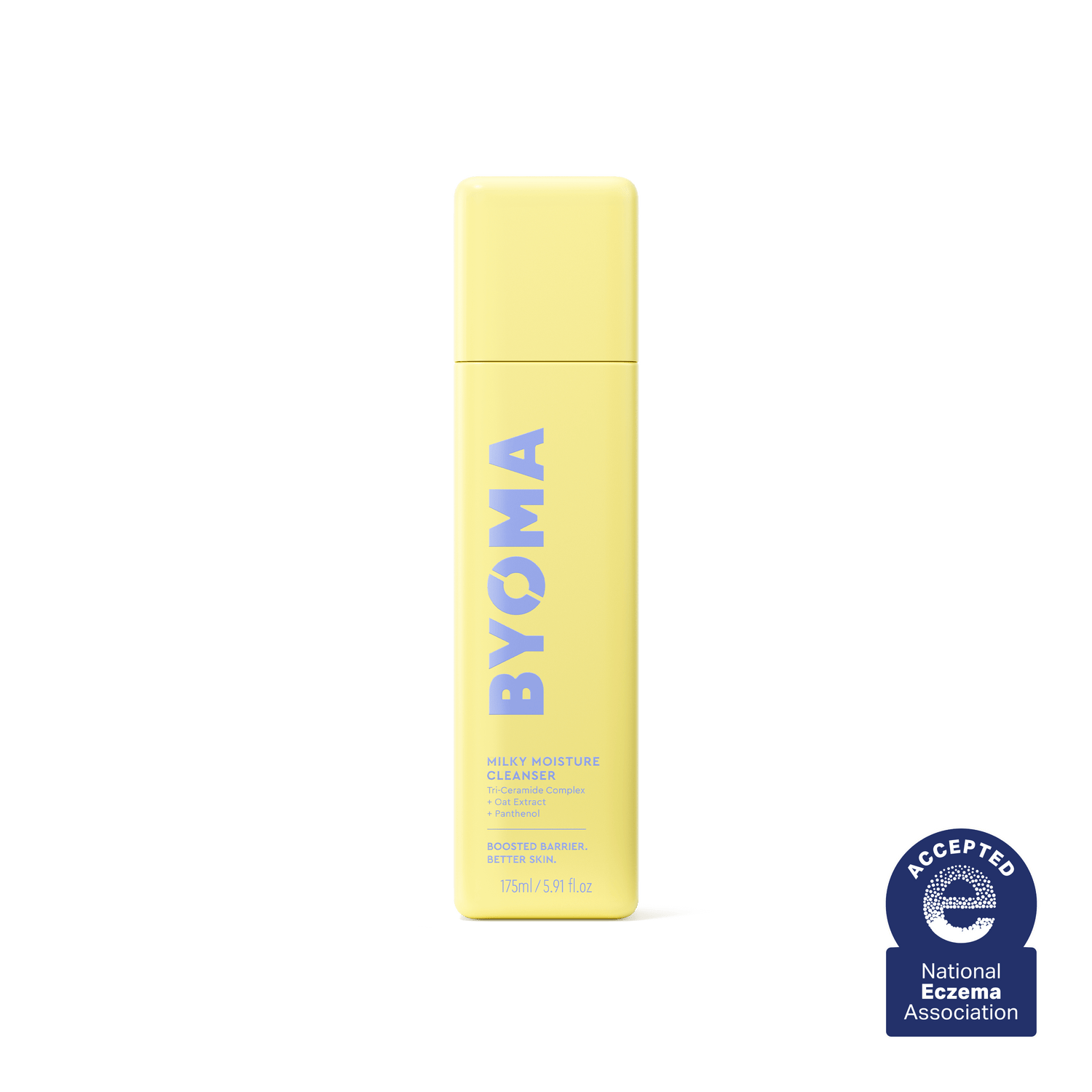 BYOMA MILKY MOISTURE CLEANSER against a white background and the text, 'Accepted National Eczema Association'