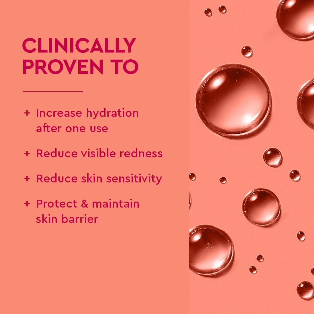 Product advertisement with clinical benefits on a pink background