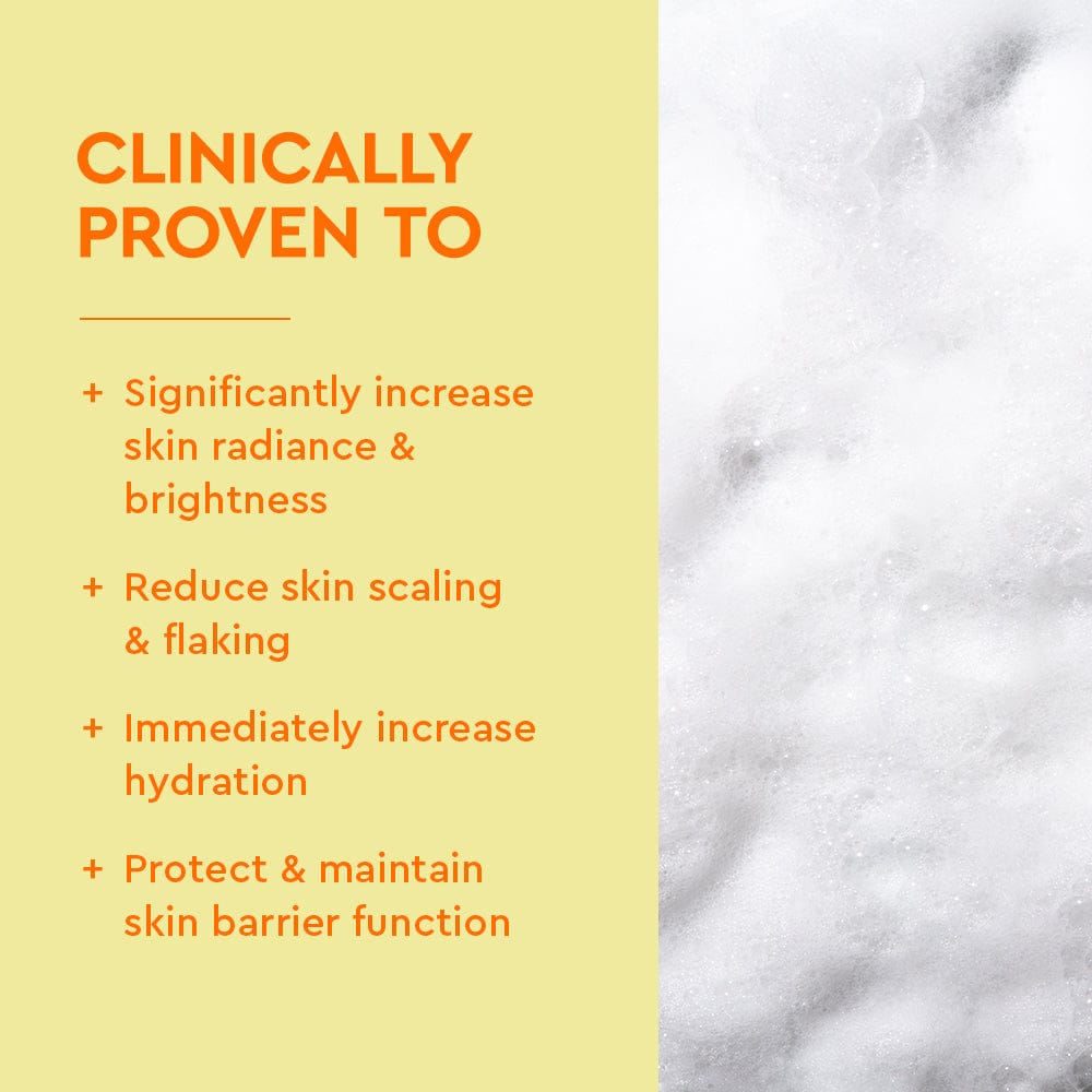 Product packaging with text on a yellow background and close-up of white product texture.