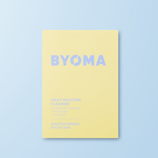 BYOMA Milky Moisture Cleanser Sample against a light blue background.