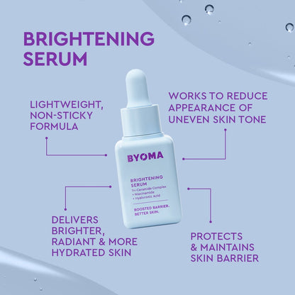 BYOMA brightening serum with text on a purple background